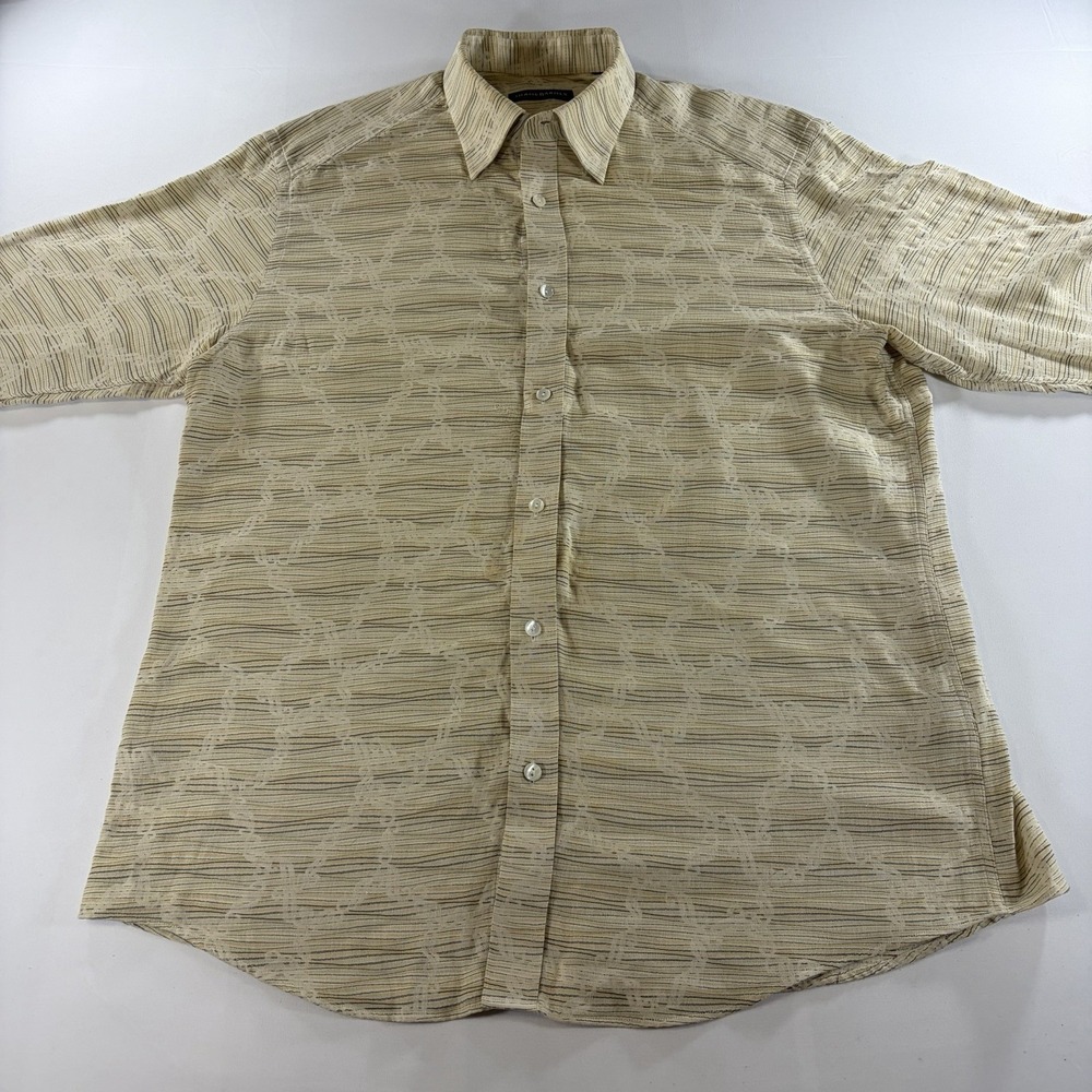 Vintage Jhane Barnes Mens L Beige Abstract Woven Long Sleeve Button Shirt